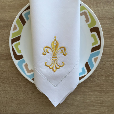 Fleur De Lys Hemstitch Dinner Napkin Gold 22" Inch