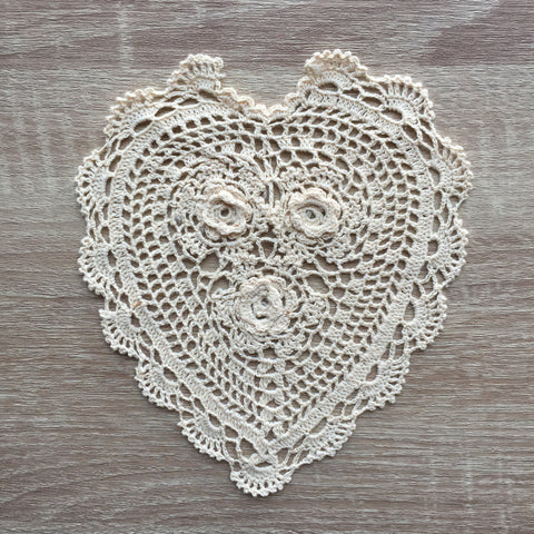 Rosette Heart Shaped Doilies Ecru 10" Inch Set of 12