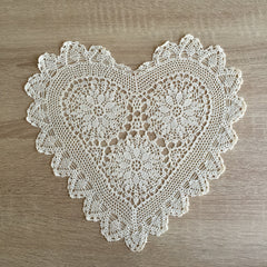 Strawberry Heart Shaped Doilies Ecru 12" Inch