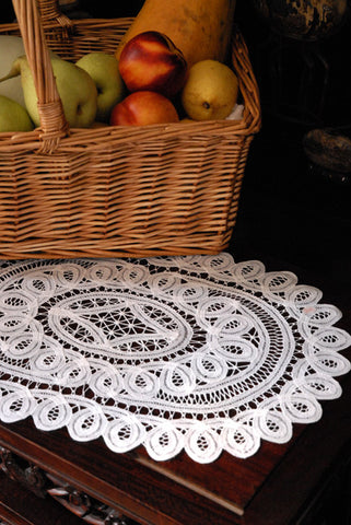 Battenburg Lace Placemat Oval White - 14"x20"