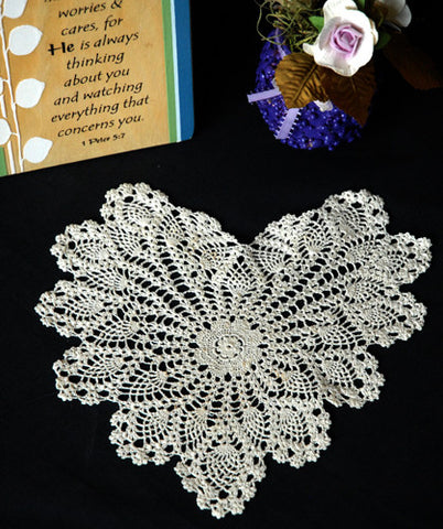 Pineapple Heart Shaped Doilies Ecru 10" Inch