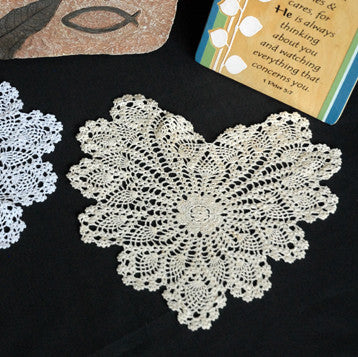 Pineapple Heart Shaped Doilies Ecru 8" Inch