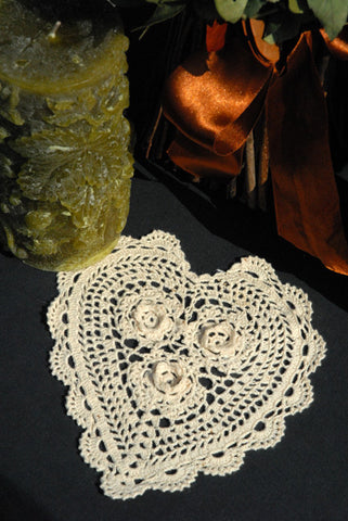 Rosette Heart Shaped Doilies Ecru 6" Inch