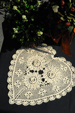 Rosette Heart Shaped Doilies Ecru 12" Inch