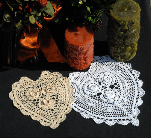 Rosette Heart Shaped Doilies White 8" Inch