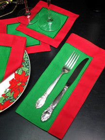 Green with Red Border Hemstitch Napkin 18" Inch