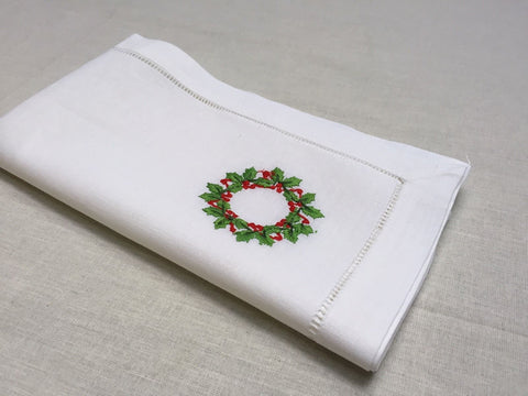 Christmas White Ivory Hollyberries Napkin 22" Inch