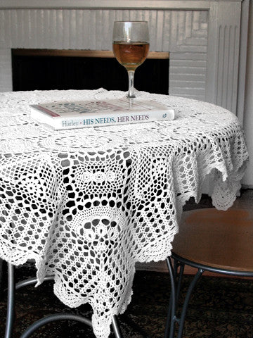 Crochet Lace Table Topper 34 Inch Square White