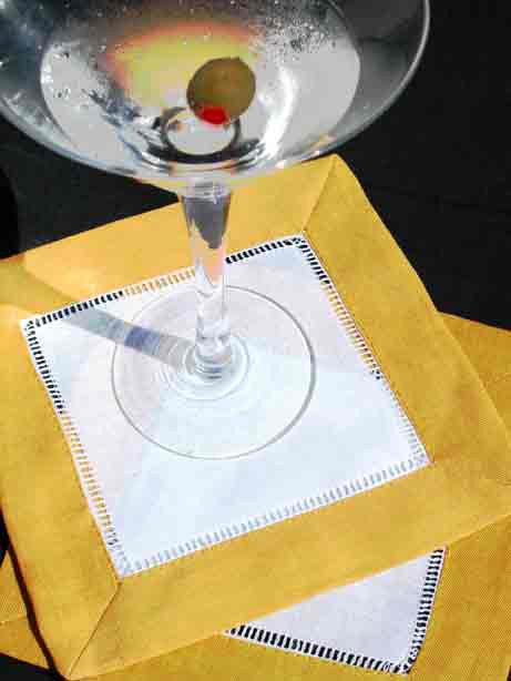 Gold Border Hemstitch Cocktail Napkin 6" Inch