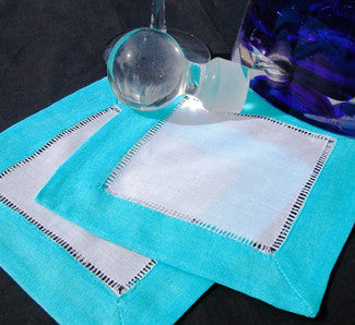 Sky Blue Border Hemstitch Cocktail Napkin 6" Inch