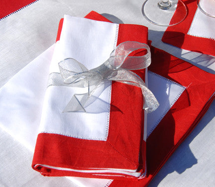 Red Border Hemstitch Napkin 18" Inch