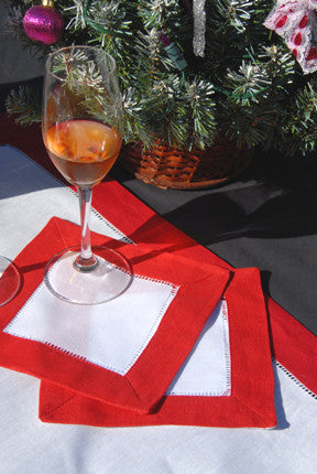 Red Border Cocktail Napkin 6" Inch